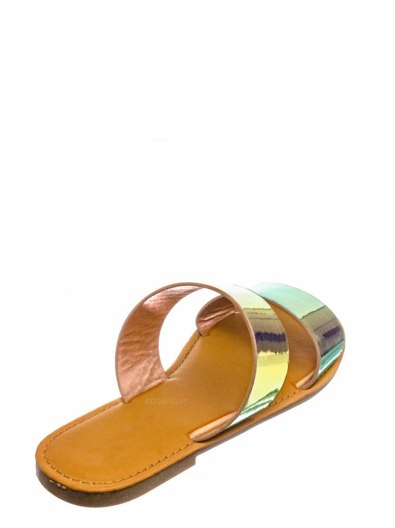 Bamboo New Waterfront74 2 Strap Flat Slide In Sandal - Women Iridescent Double Band Slipper