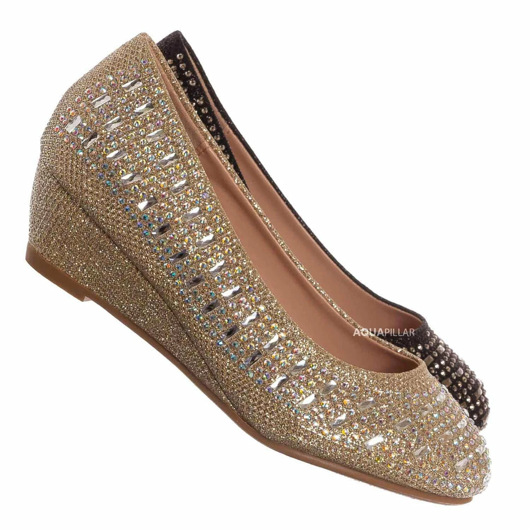 Forever Link Fisher3K Girls Kids Rhinestone Embellished Low Wedge Pump New