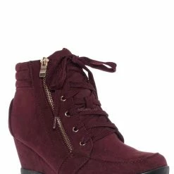 Forever Link Peggy56 90's Zip Hidden Wedge Sneaker - Athleisure Lace Up Casual Heel