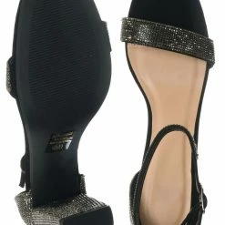 Delicious Lily Rhinestone Two Piece Block Heel Sandal - Women Sparkling Shoe New