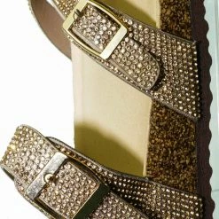 Bamboo Berk03 Rhinestone Molded Footbed Sandal - Women Crystal Slide In Contour Insole New