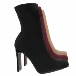 Glaze New Jiajia1 Women's Elastic Knit Bootie On Flat Block Heel