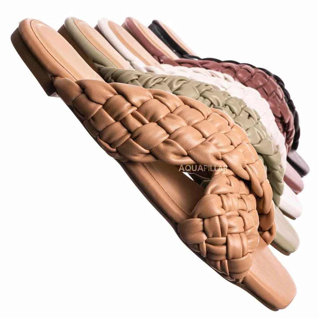 Bamboo Kick61 Thick Braided Woven Slides - Womens Open Squared Toe Slip On Mule Slipper New