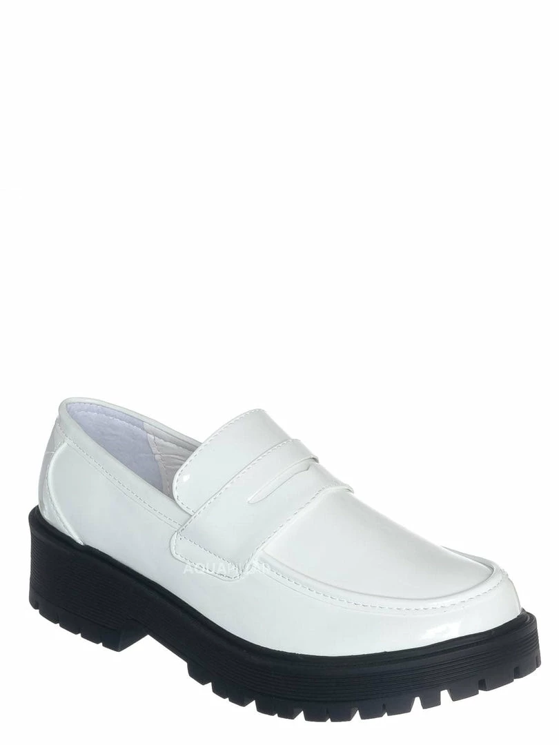 Forever Link New Chief60 Penny Loafers Platform Lug Sole - Vintage Creepers Chunky Work Flat Pumps Shoes Chunky Block Heel