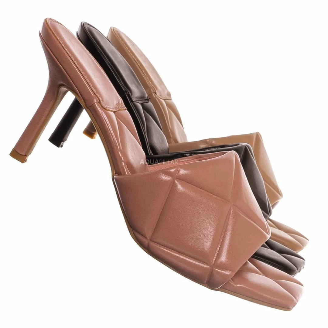 Bamboo New Zeal07 Puffy Quilted Slide-In Mule, Women High Heel Sandal