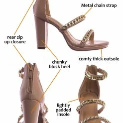Top Moda Choo28 High Heel Chain Sandal - Womens Block Heel Strappy Open Toe Shoes