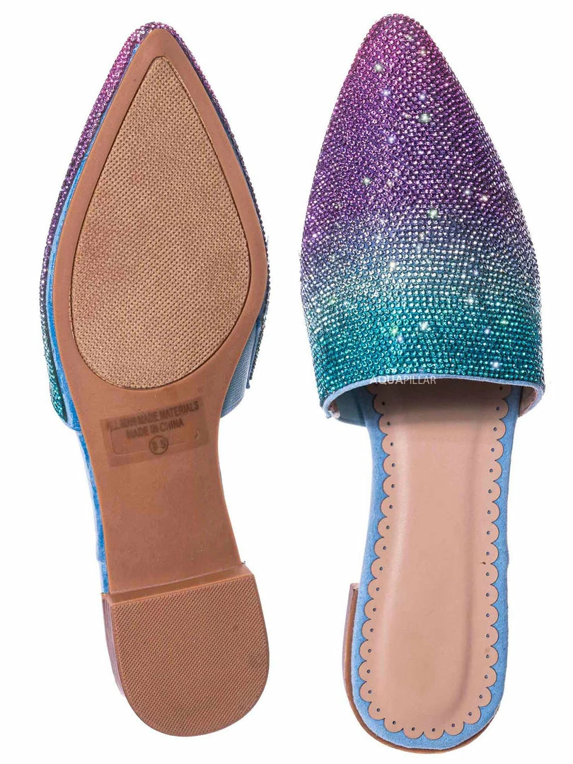 Wild Rose Elina1 Rhinestone Crystal Embellished Flat Mule - Womens Fancy Shiny Pointy Shoe