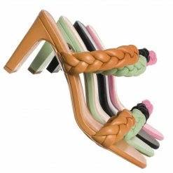 Soda Found Braided 3.5 Inch Block Heel Sandal - Women Thin Slide In Dress Mule