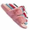 Bamboo Liv04 Faux Fur Footbed Slides - Cozy Double Strap Furry Contour Slide In Sandals