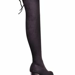 Forever Link MatchL8 Soft Thigh High Block Heel Dress Boots - Womens Over Knee Rear Tie Shoes