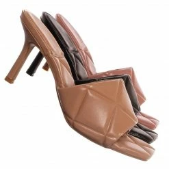 Bamboo New Zeal07 Puffy Quilted Slide-In Mule, Women High Heel Sandal