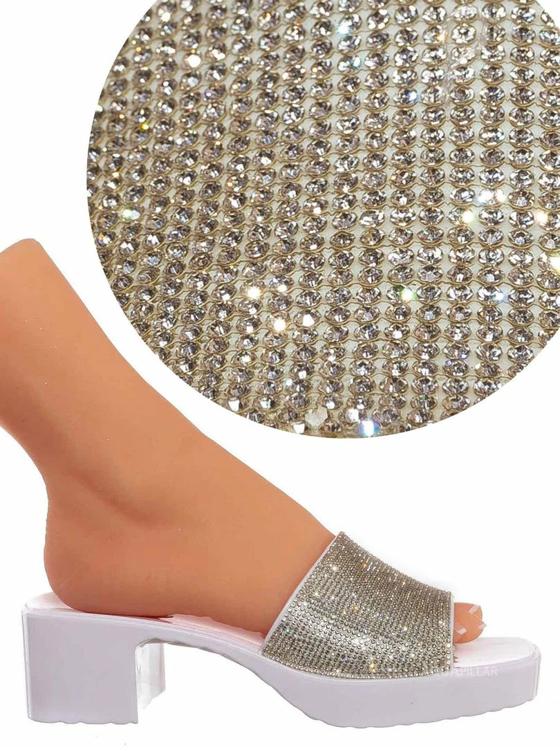 Forever Link List16 Womens Rhinestone Crystal Jelly Block Heel Mule Slide New