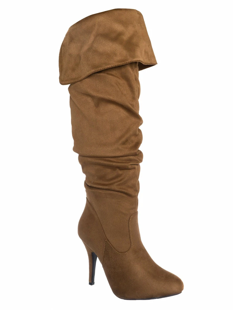 Fabulous Focus36 Knee High Foldable Wrinkle Dress Boots - Women Slouch High Heel Shoe