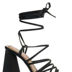 Bamboo Premiere04 Leg Wrap Sandal W Triangle Block Heel, Women Lace Up Shoes New