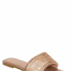 Top Moda Mesa27 Rhinestone Crystal Wide Vamp Slide, Women Summer Slipper