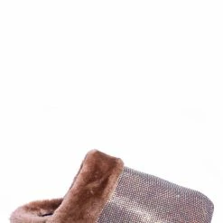 Forever Link New Benefit13 Rhinestone Crystal Moccasin Furry Footbed Slipper