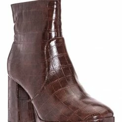 Bamboo Underlined01 Platform Block Heel Bootie - Women Croc & Suede Ankle Pump Boot New