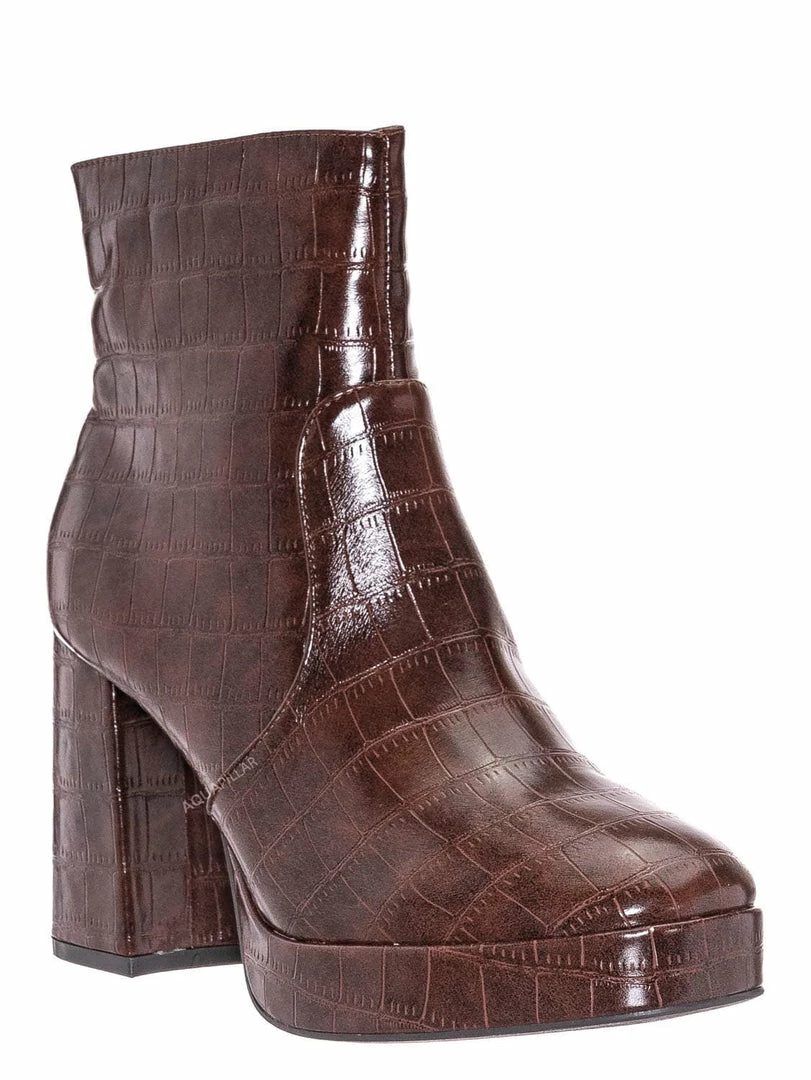 Bamboo Underlined01 Platform Block Heel Bootie - Women Croc & Suede Ankle Pump Boot New