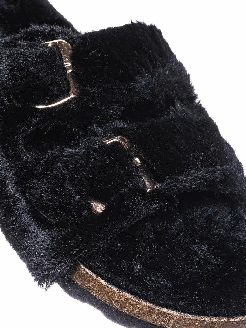 Bamboo New Defeat63 Faux Fur Molded Footbed Slipper - Furry Slide In Cork Slide Sandal