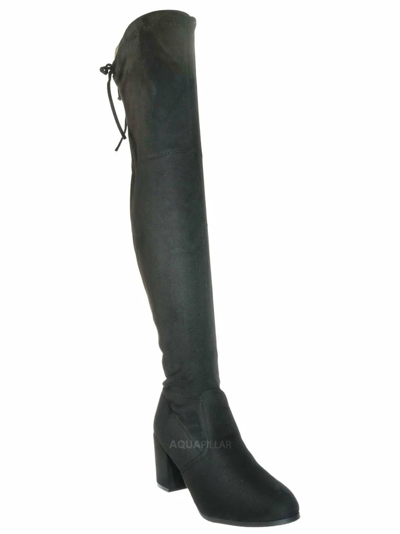 Forever Link New Life30 Thigh High Block Heel Boots - Women Rear Tie Shoe