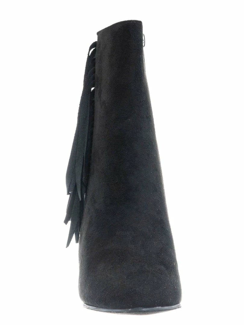 Breckelle's Lisa12 20s Retro Fringe Ankle Bootie - Flappy Tassel Block High Heel Dress Boots