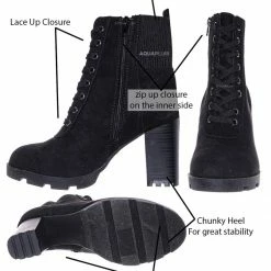 Bamboo Pilate09 Block Heel Combat Bootie - Lug Sole Lace Up Goth Victorian Ankle Boots