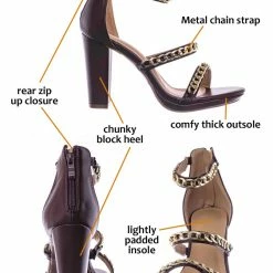 Top Moda Choo28 High Heel Chain Sandal - Womens Block Heel Strappy Open Toe Shoes