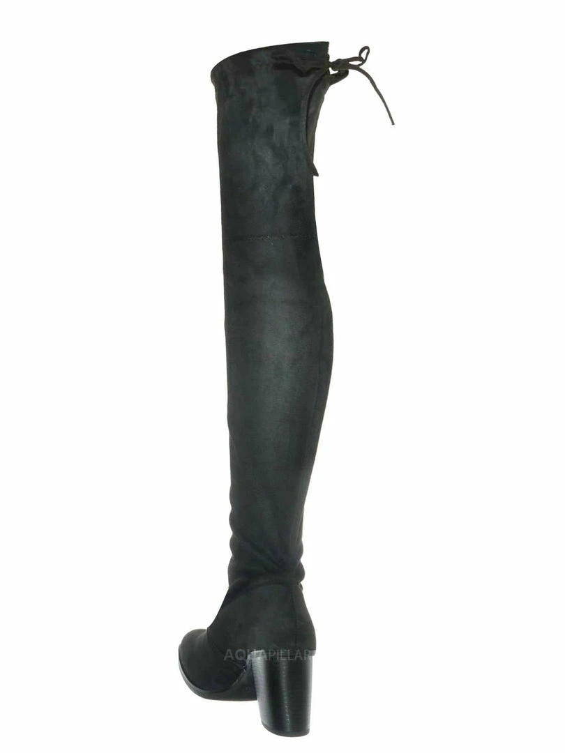 Forever Link New Life30 Thigh High Block Heel Boots - Women Rear Tie Shoe