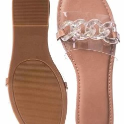 Bamboo New Laughter24 Oversized Chain On Lucite Vinyl Strap - Summer Slip On Slide Sandal