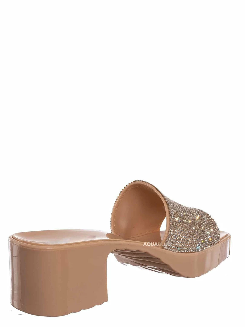 Forever Link List16 Womens Rhinestone Crystal Jelly Block Heel Mule Slide New