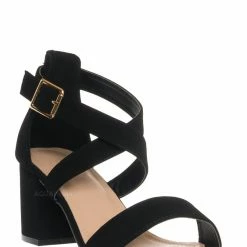Top Moda Delia6 Block Heel Cross Strap Sandal, Women Strappy Dress Shoes