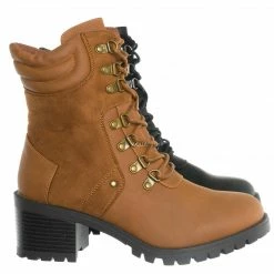 Fabulous New Please59 Block Heel Military Combat Bootie - Women Ankle Boots