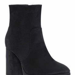 Bamboo Underlined01 Platform Block Heel Bootie - Women Croc & Suede Ankle Pump Boot New