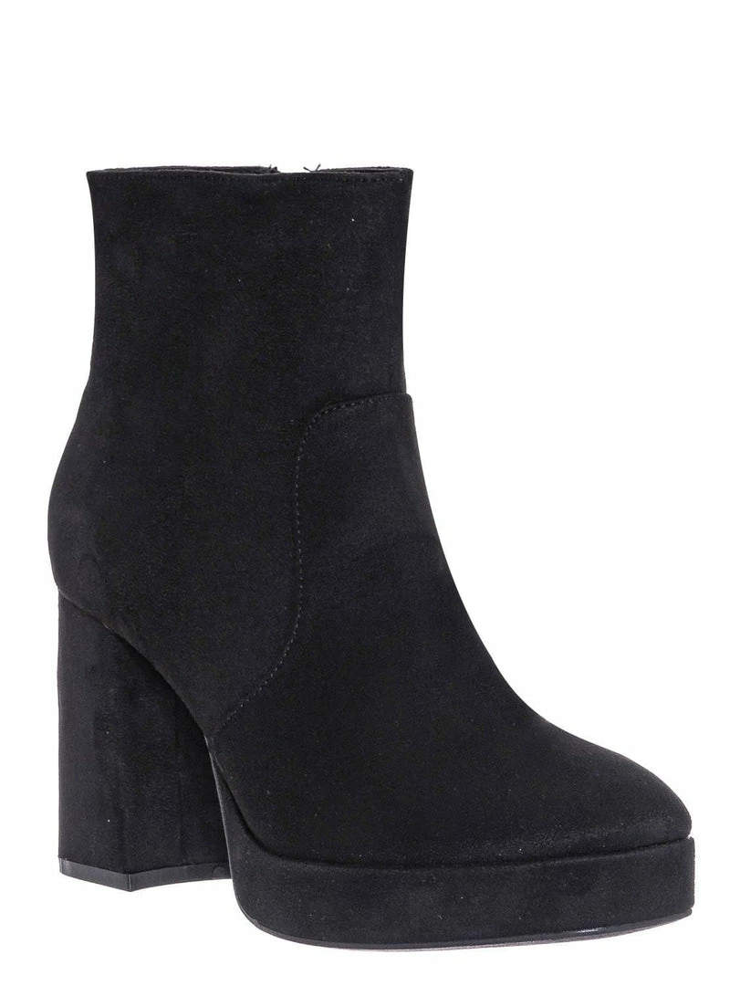 Bamboo Underlined01 Platform Block Heel Bootie - Women Croc & Suede Ankle Pump Boot New