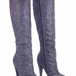 Anne Michelle New Magnolia13 Rhinestone Crystal W Glitter High Heel Strass Dress Boots