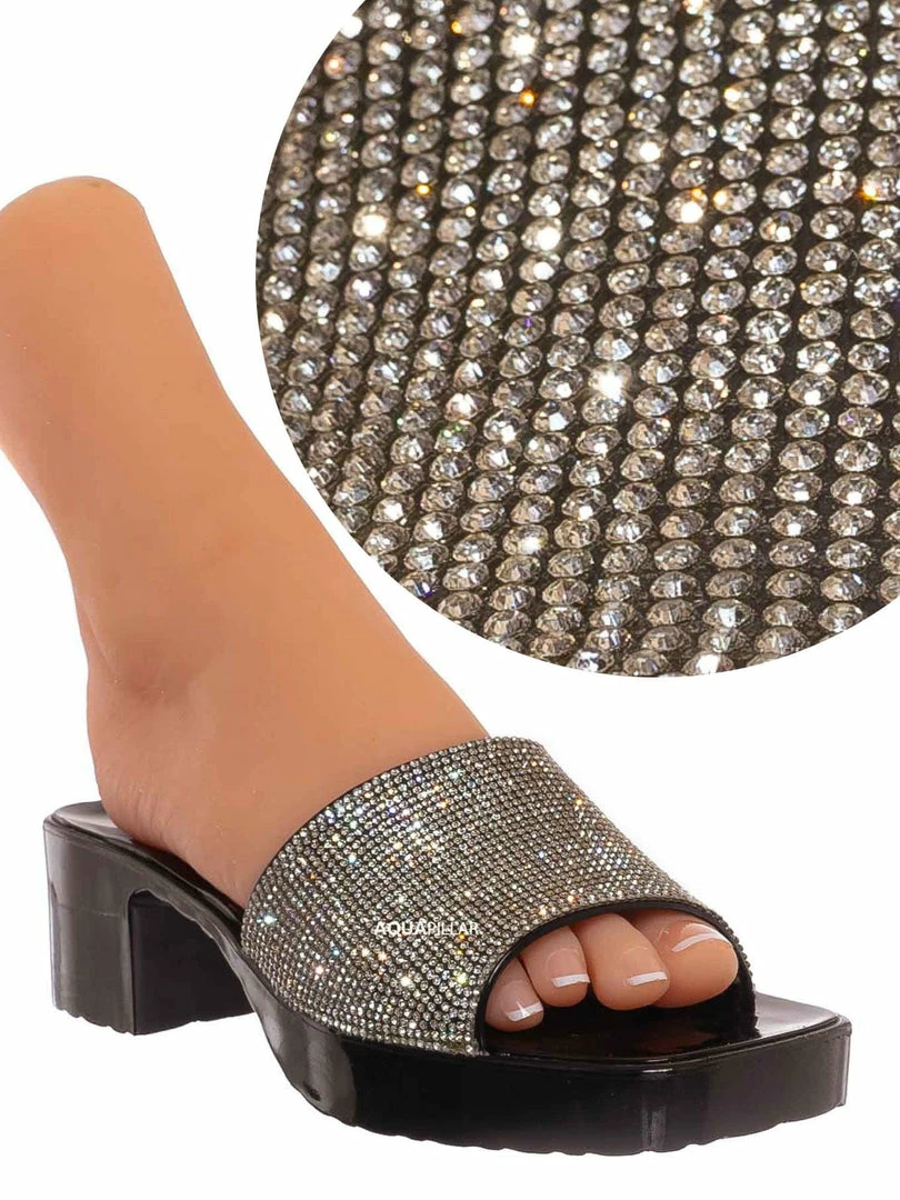 Forever Link List16 Womens Rhinestone Crystal Jelly Block Heel Mule Slide New