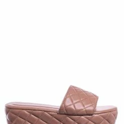 Bamboo New Purchase23 Quilted Flatform Slipper Mule - Platform Diamond Stitch Slide Sandals