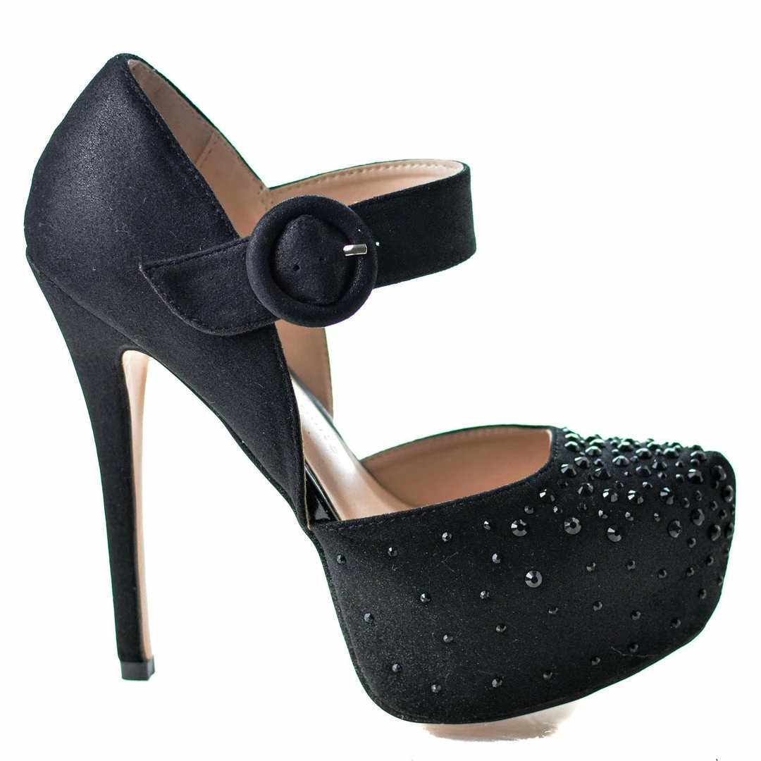Kinko7 By De Blossom, Dress Rhinestone Studded Pointed Toe Mary Jane Platform Pump Heels