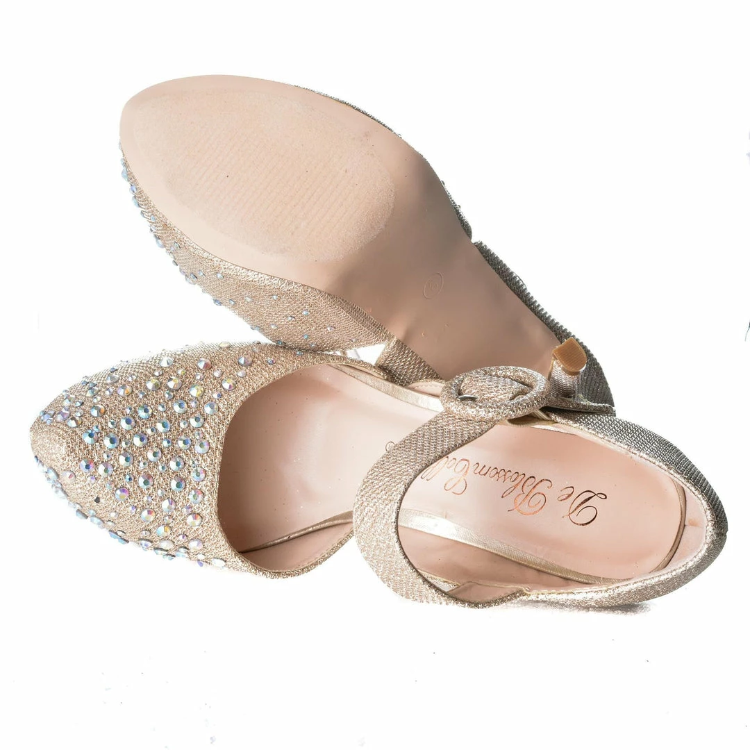 Kinko7 By De Blossom, Dress Rhinestone Studded Pointed Toe Mary Jane Platform Pump Heels