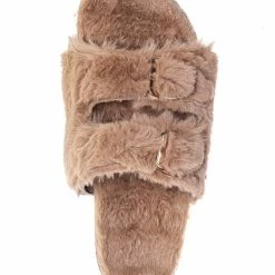 Bamboo New Defeat63 Faux Fur Molded Footbed Slipper - Furry Slide In Cork Slide Sandal