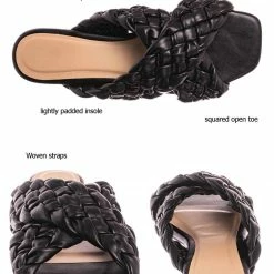 Bamboo Kick61 Thick Braided Woven Slides - Womens Open Squared Toe Slip On Mule Slipper New