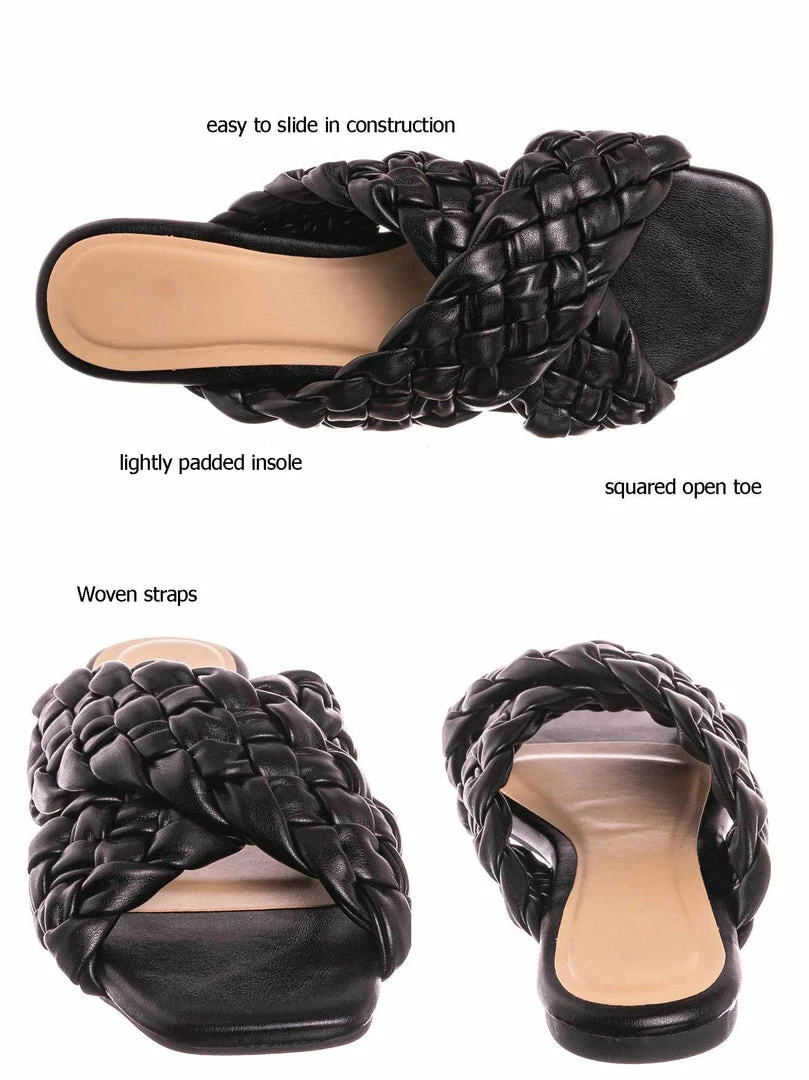 Bamboo Kick61 Thick Braided Woven Slides - Womens Open Squared Toe Slip On Mule Slipper New