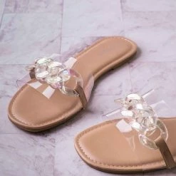 Bamboo New Laughter24 Oversized Chain On Lucite Vinyl Strap - Summer Slip On Slide Sandal