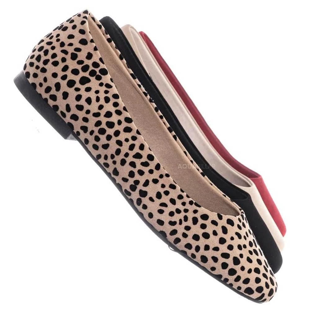 Bamboo New Sweep01 Square Toe Ballet Flats - Womens Solid & Cheetah Ballerina Padded Shoes