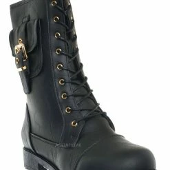 Forever Link New Mountain84 Combat Boots W Side Pocket - Men Women Lace Up Shoes