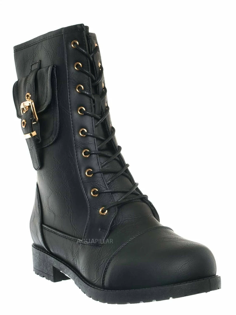 Forever Link New Mountain84 Combat Boots W Side Pocket - Men Women Lace Up Shoes