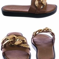 Bamboo New SideKick11 Padded Flatform Slpper W Oversize Chain - Womens Molded Footbed Slide