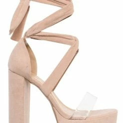 Wild Diva Mia32 Lace Up Block Heel Sandal, Women Leg Wrap Lucite Shoes