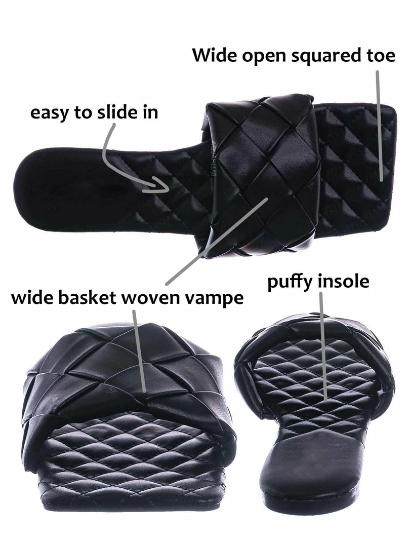 Forever Link Padded18 Wide Woven Slide Sandal - Womens Elongated Open Square Toe Slipper Mule New