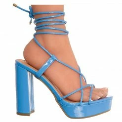 Top Moda Jane30 Lace Up Leg Wrap Sandal In Block Heel, Women Dress Shoes